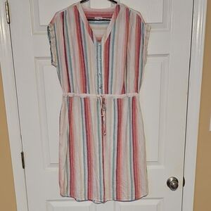 Striped Multicolor Linen and Rayon Casual Dress